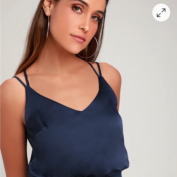 Lulu's Navy Satin Ruffle Mini Dress - Picture 4 of 15